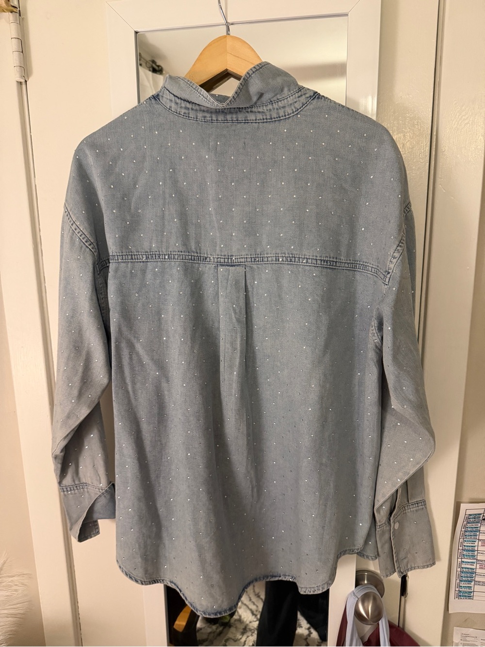 Good American Light Blue Denim Shirt with Subtle Rhinestones - Picture 4 of 4